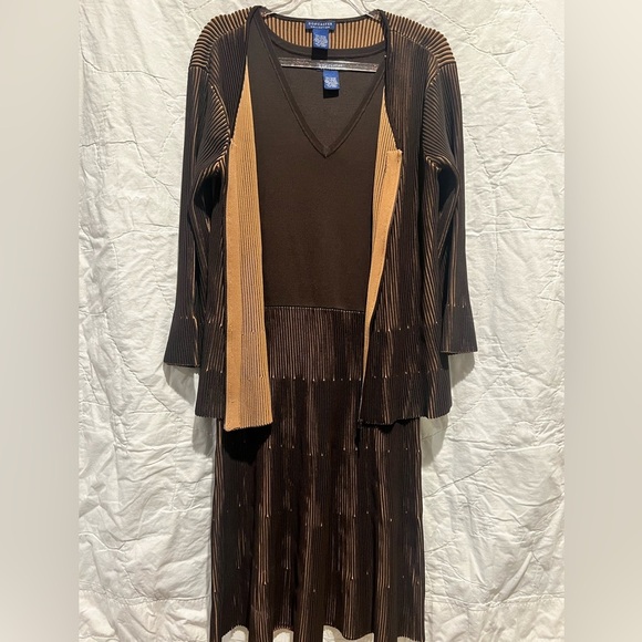 Doncaster Collection Sleeveless Dress Med and Cardigan Small, Color Dark Brown - Picture 1 of 14
